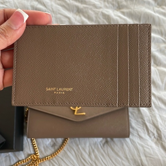 Yves Saint Laurent Taupe Uptown Leather Wallet on Chain - Picture 4 of 5